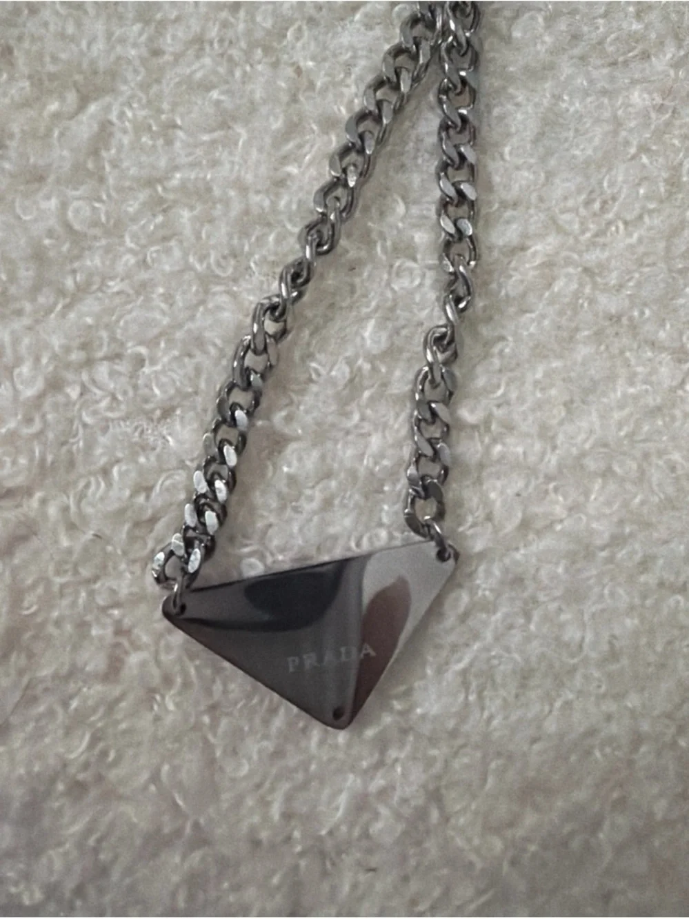 Silver White Triangle Prada Necklace